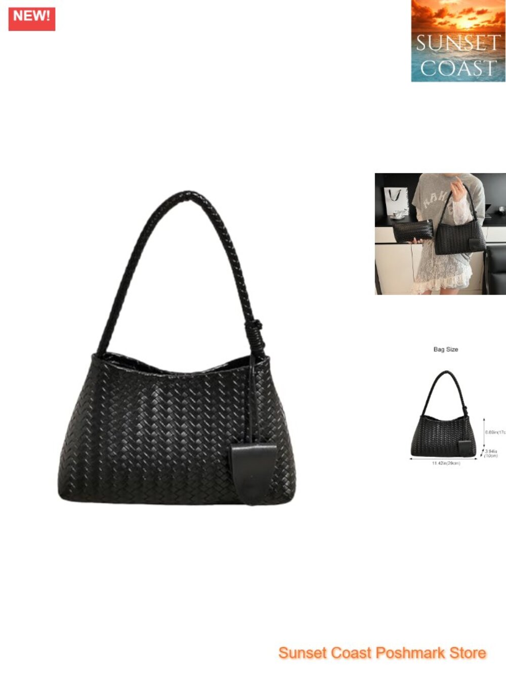 Woven Faux Leather Hobo Bag Slouchy Shoulder Purse Tote for Work Travel